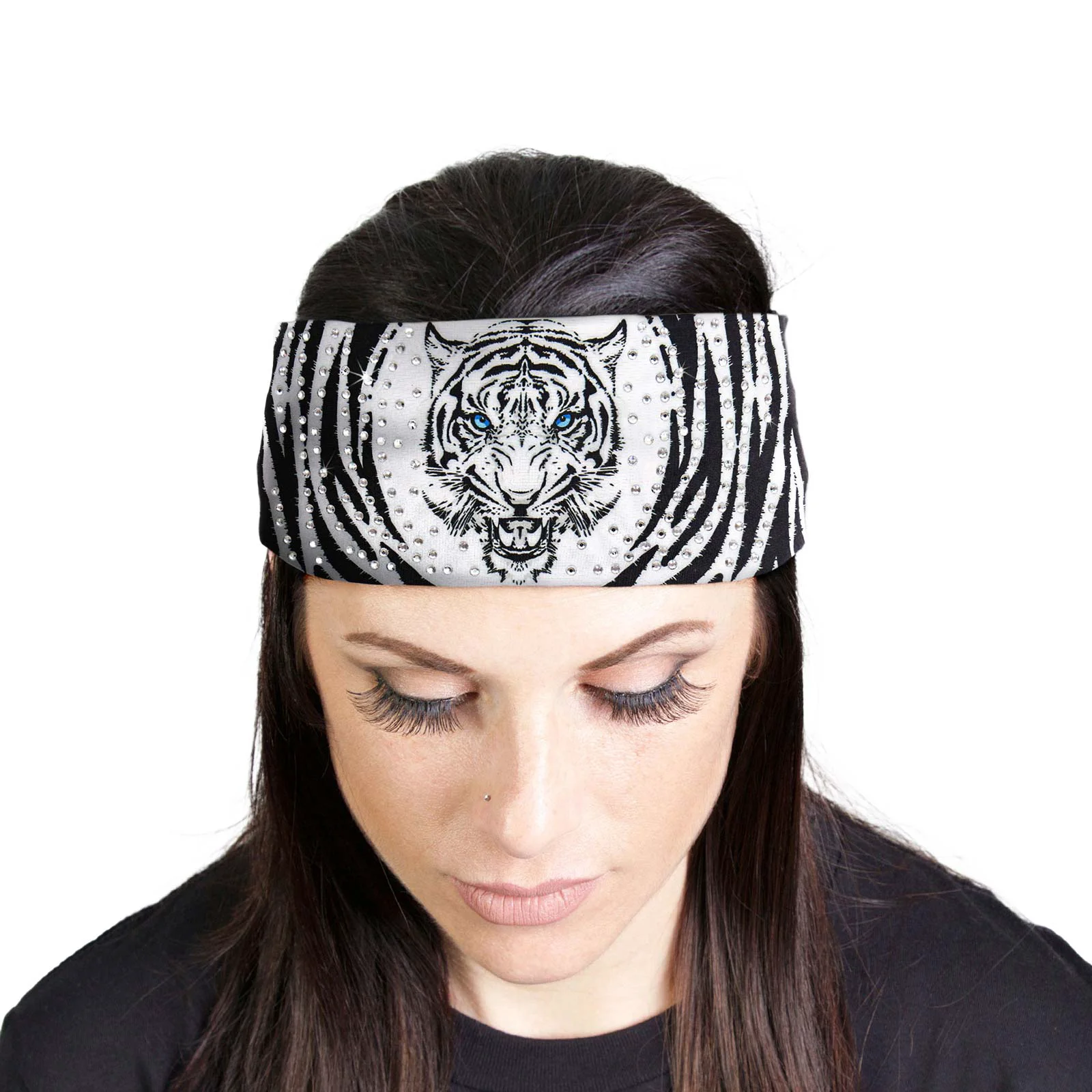 Exceptional Milwaukee Leather Bling Designed Wide Headbands-Headwraps for Women Biker Bandana with White Tiger – MLA8050 Sophisticated