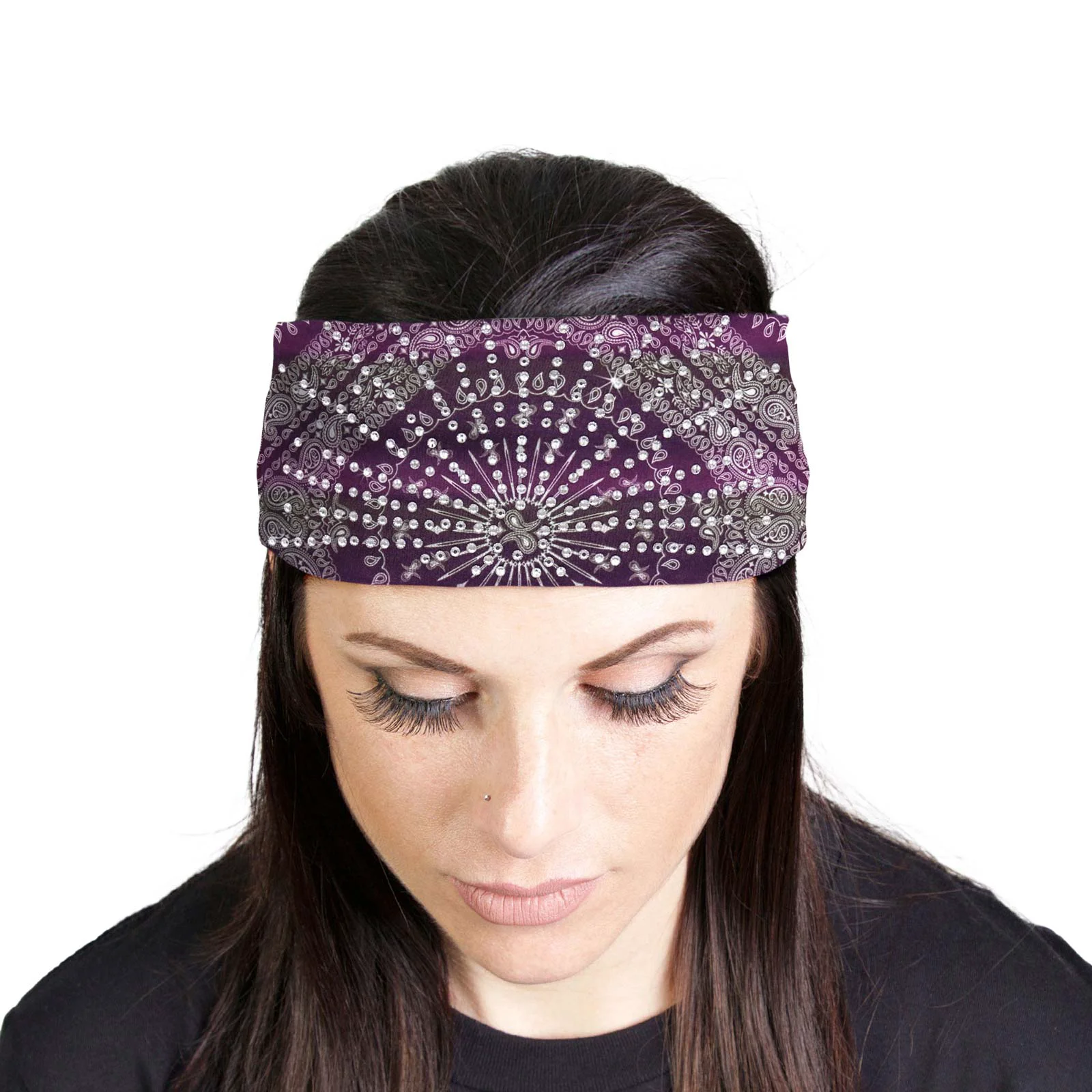 Versatile Milwaukee Leather Bling Designed Wide Headbands-Headwraps for Women Biker bandana Classic Purple- MLA8007 Official