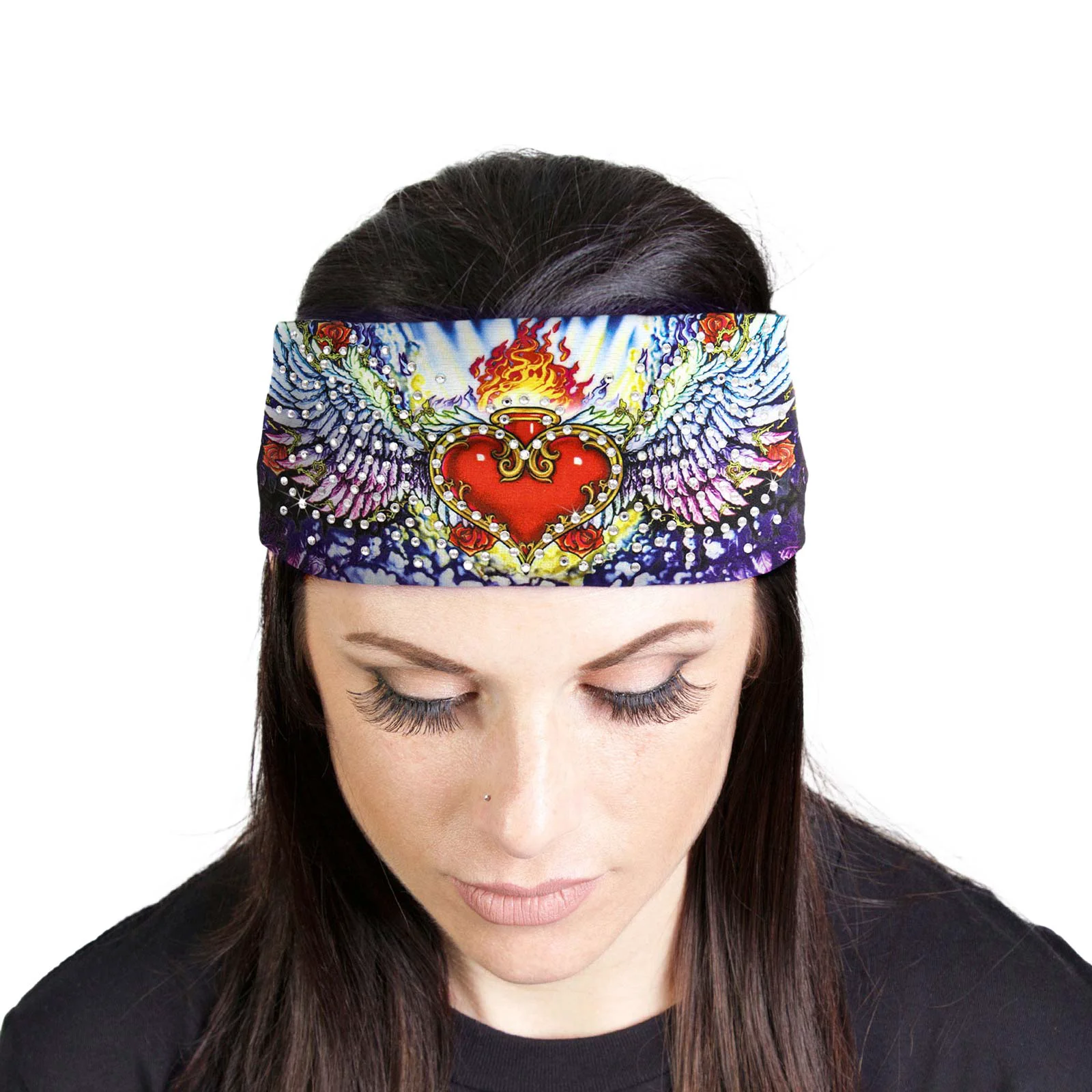 Fine Milwaukee Leather Bling Designed Wide Headbands-Headwraps for Women Biker Bandana with Scared Heart – MLA8039 Natural