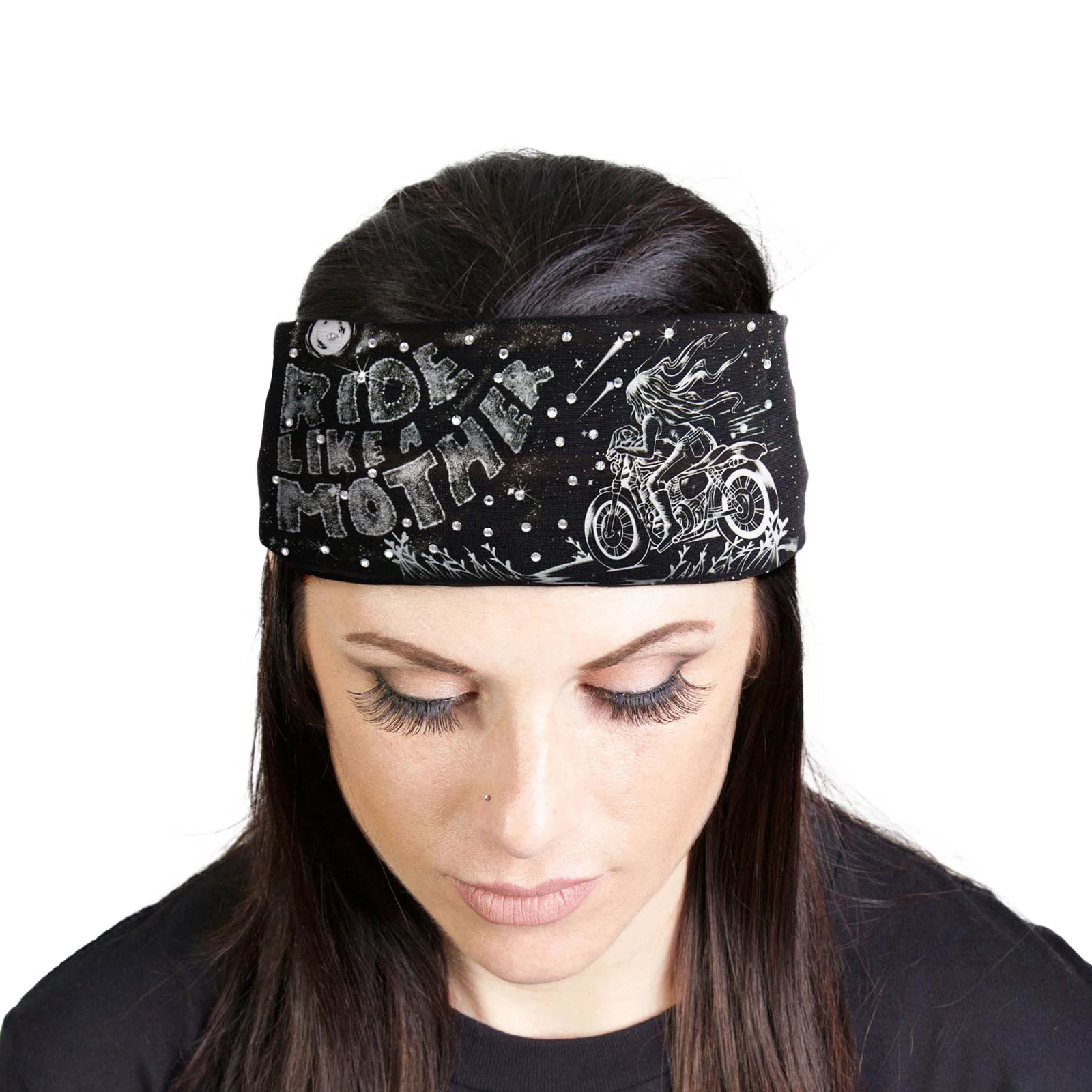 Flexible Milwaukee Leather Bling Designed Wide Headbands-Headwraps for Women Biker Bandana with Ride Like A – MLA8037 Luxury