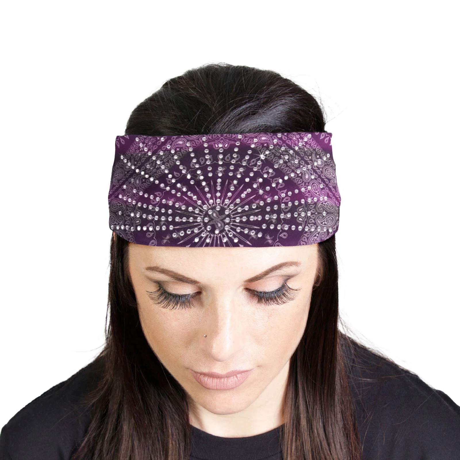 High-Grade Milwaukee Leather Bling Designed Wide Headbands-Headwraps for Women Biker bandana Classic Purple- MLA8006 Genuine