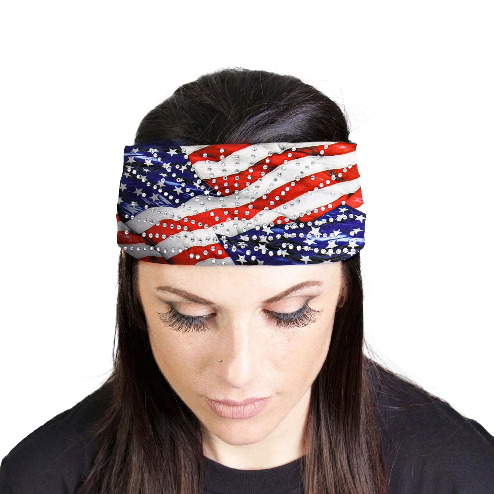 Quality Milwaukee Leather Bling Designed Wide Headbands-Headwraps for Women Biker Bandana with Waving Flag – MLA8048 Proven