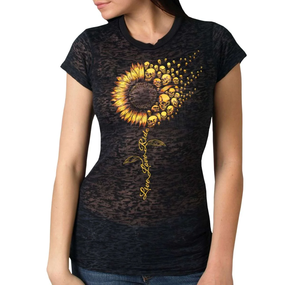 Reliable Hot Leathers Ladies Burnout Sunflower T-Shirt GLC1587 Fine