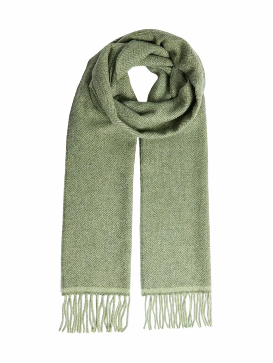 Responsible Foxford Green Herringbone Lambswool Scarf Outstanding