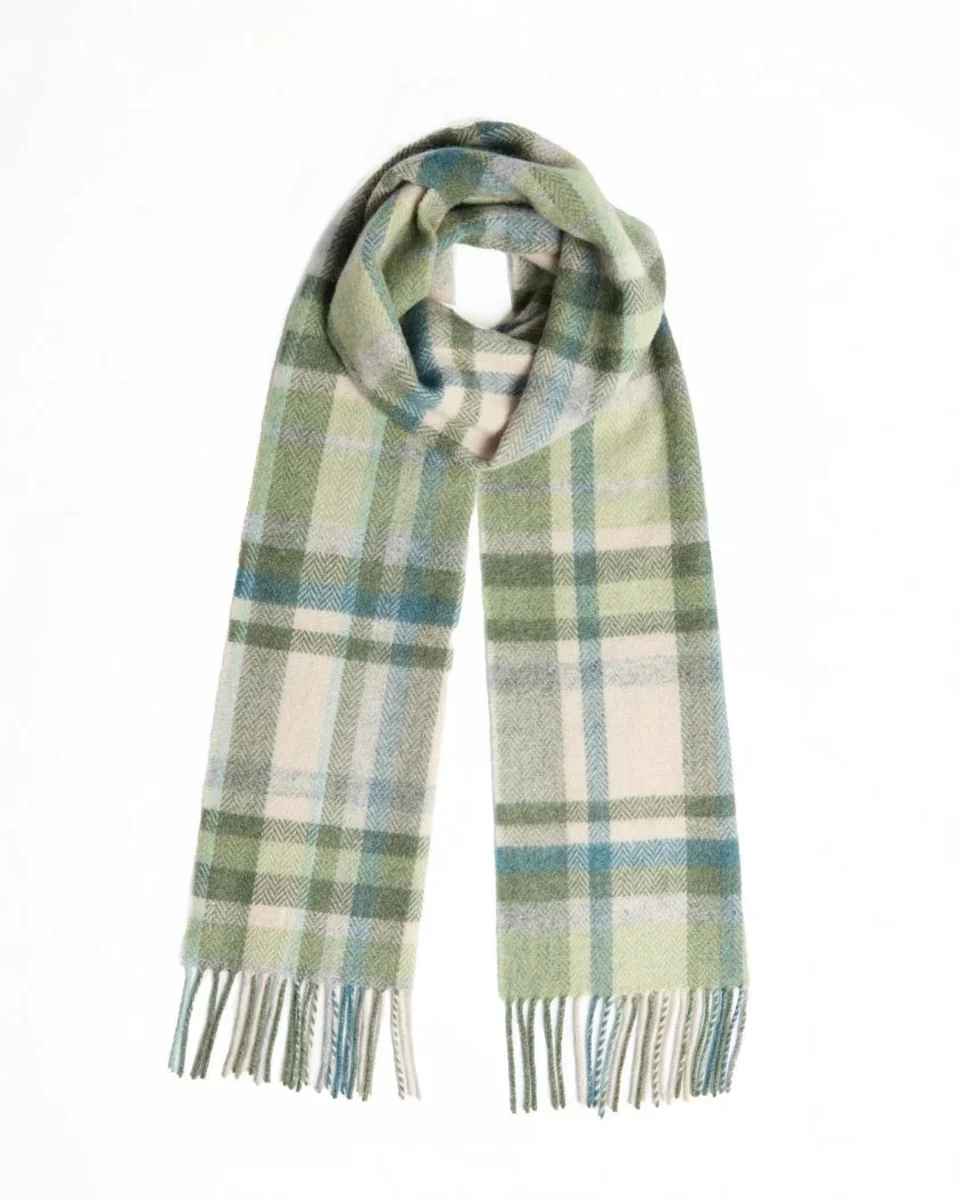 Contemporary Foxford Green Cream Tartan Lambswool Scarf Original