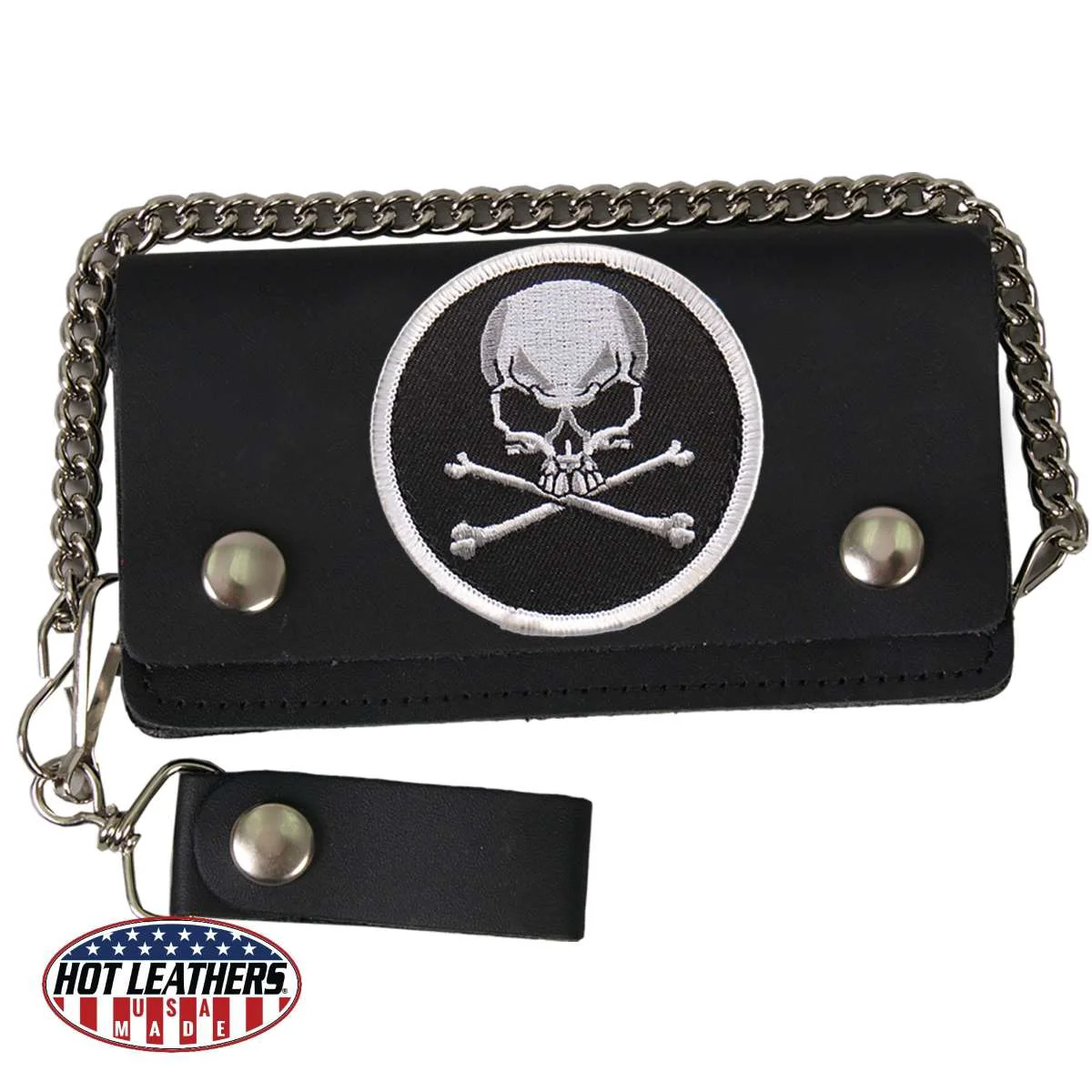 Modern Hot Leathers Premium USA Made Leather Bifold 6 Wallet with Skull and Crossbones Patch WLC5003 Refined