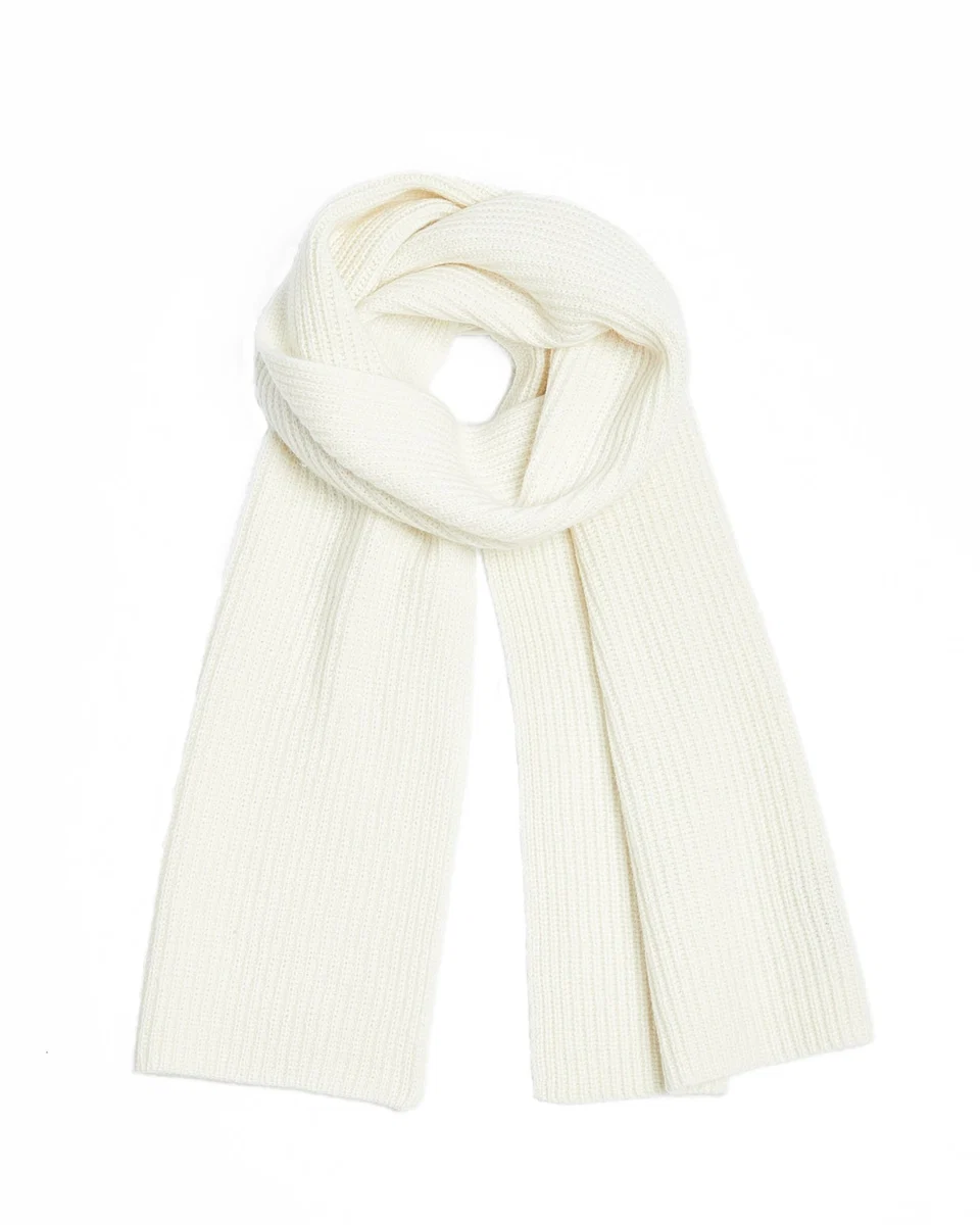 Minimalist Foxford White Ribbed Cashmere Scarf Outstanding
