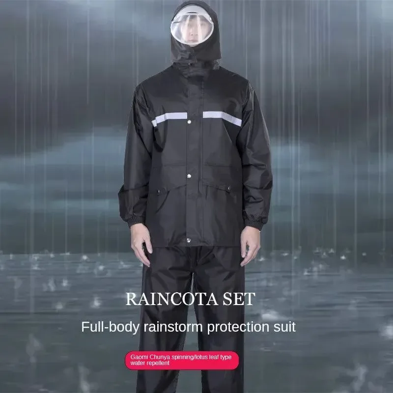 Outstanding Full Body Reflective Raincoat and Rainpants Suit – Rainstorm Prevention for Electric Bicycle Motorcycle Riding Takeaway Delivery Expertly Made