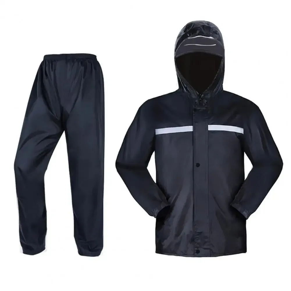 Safe Double Layer Rain Jacket Pants Set – Breathable Oxford Reflective Strip Waterproof Cycling Raincoat 2XL–4XL High-Quality