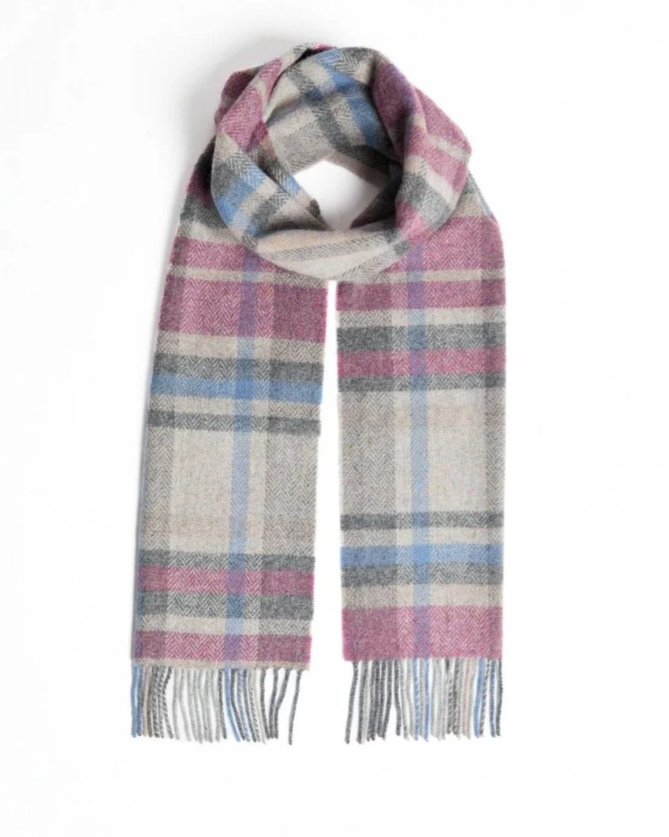 Modern Foxford Damask Grey Tartan Lambswool Scarf Quality