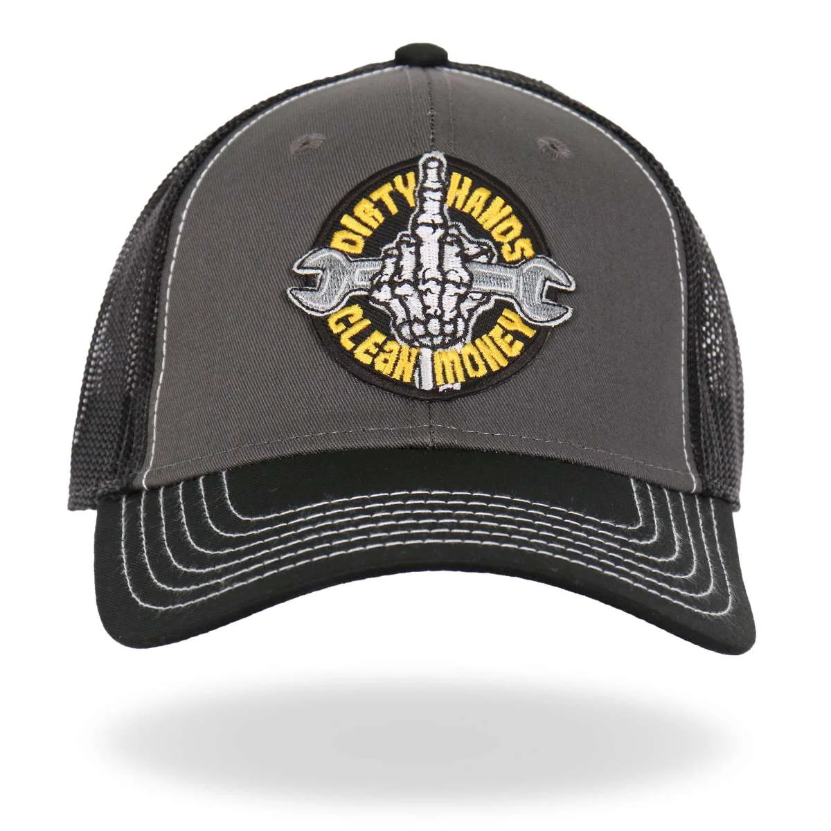 Exclusive Hot Leathers Gray And Black Trucker Hat Dirty Hands GSH1043 Premium Material