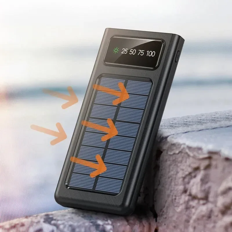 Premium Material 80000mAh Top Solar Charger Power Bank – Portable Solar Power Source with Built-in Cables 2 USB Ports and LED Light Classic
