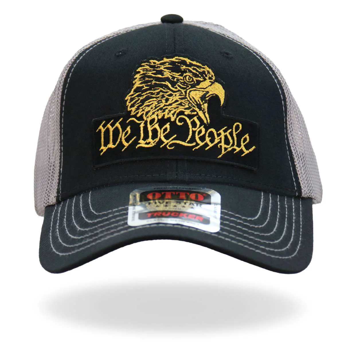 Responsible Hot Leathers Black Gray and Yellow Trucker Hat We The People Eagle GSH1049 Elegant