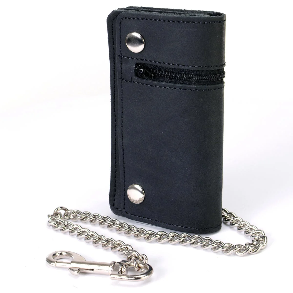 Sophisticated Milwaukee Leather MLW7890 Men’s 6 Leather Bi-Fold Biker Wallet w Anti-Theft Stainless Steel Chain and Zipper Pocket Powerful