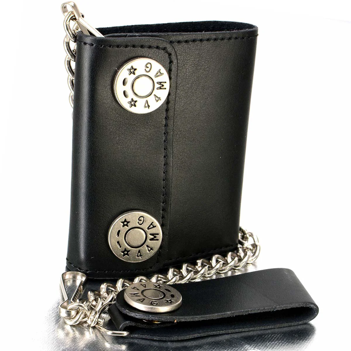 Environmentally Friendly Milwaukee Leather MLW7822 Men’s 4.25 Leather Bi-Fold Biker Wallet w Anti-Theft Stainless Steel Chain and 44 Mag Nickel Snaps Fine Crafted