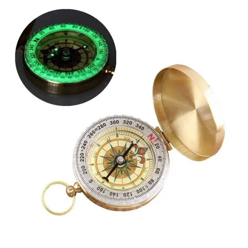 Traditional Portable Pocket Brass Gold Color Compass with Noctilucent Display – I for Outdoor Camping and Hiking Elegant