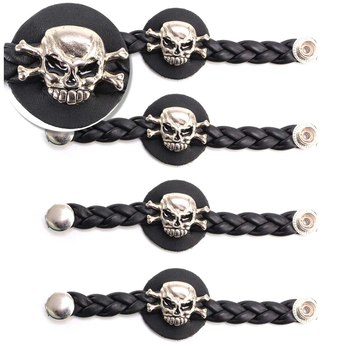 Green Milwaukee Leather MLA6061SET Skull and Cross Bones 4-PCS Vest Extender Double Chrome Chains w Braided Leather 4 Extension Advanced