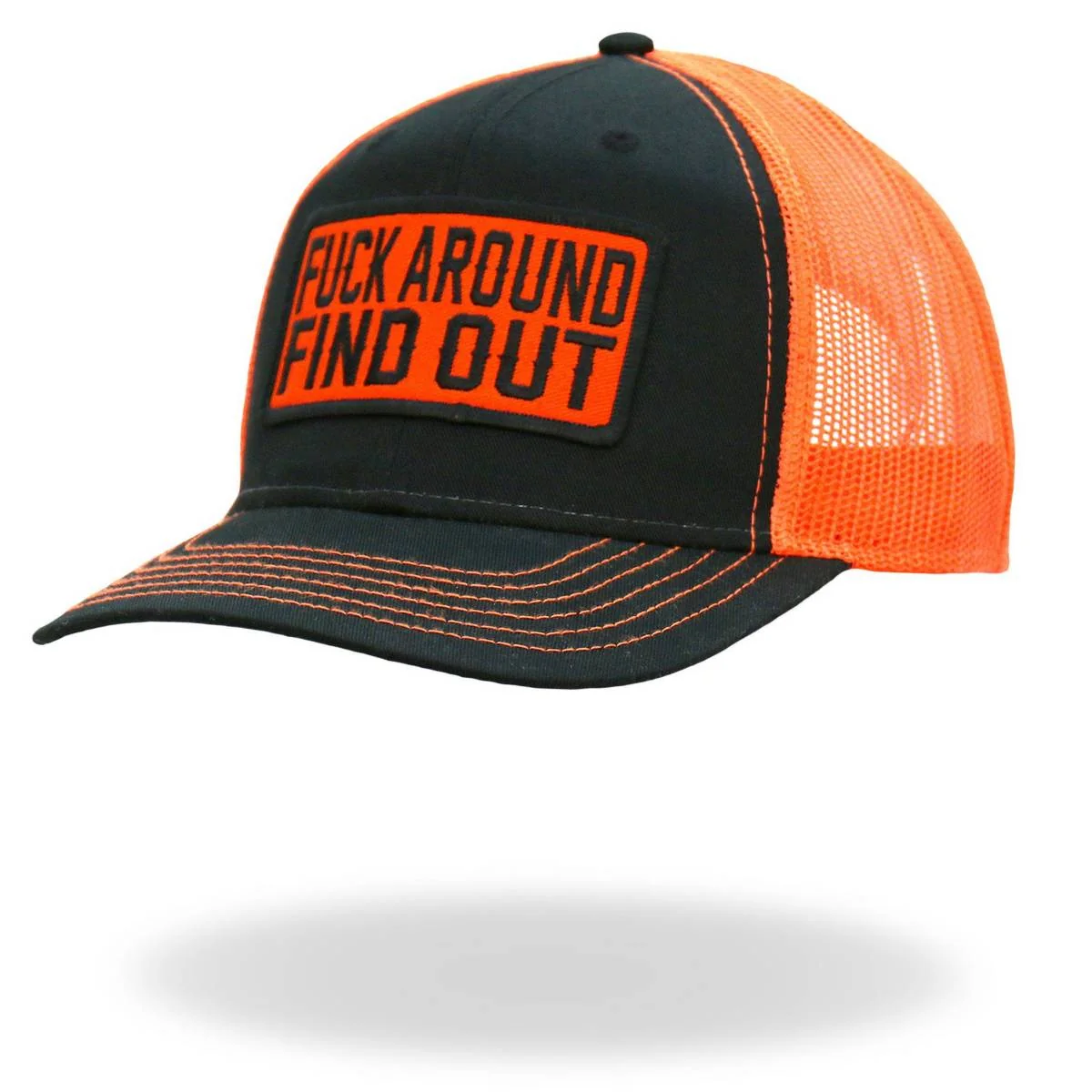 Safe Hot Leathers F Around Find Out High Visibility Orange Trucker Hat GSH2047 Refined