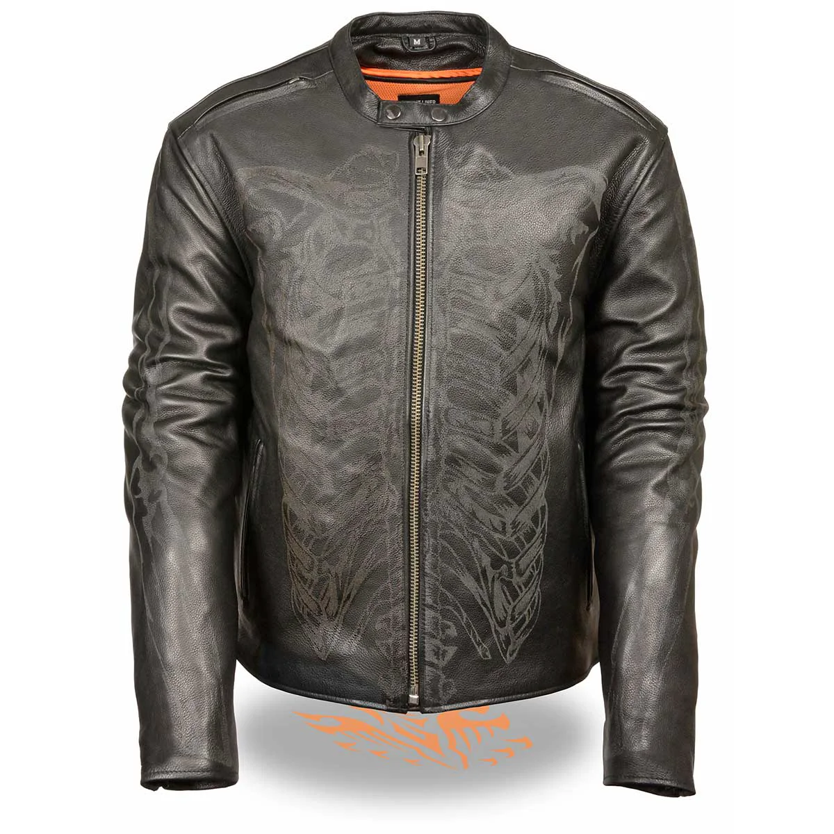 Crafted Milwaukee Leather ML2075 Men’s Black Leather Jacket with Reflective Skeleton Bones Expertly Made