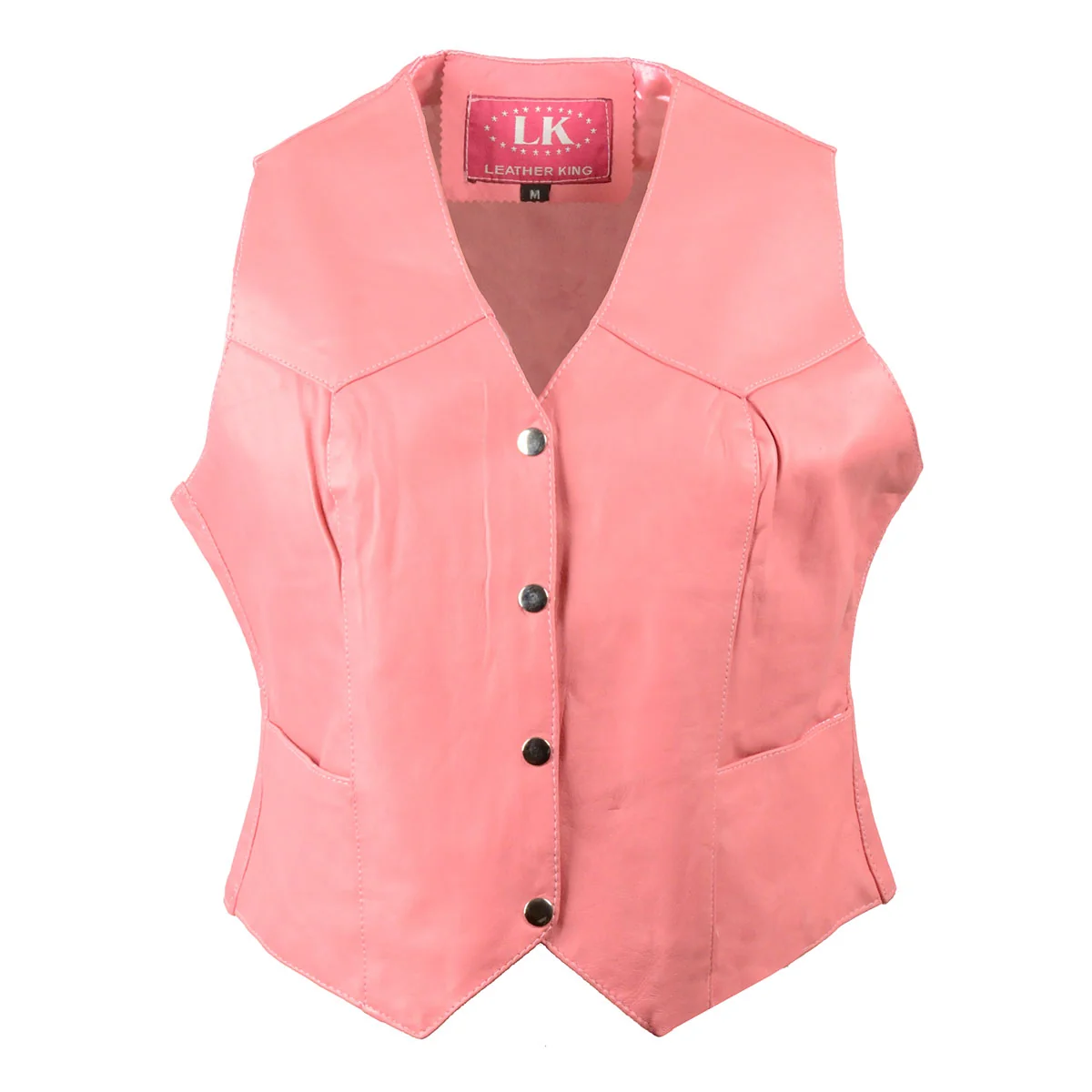 High-Grade Leather King SH1227 Pink Ladies Classic Leather Four Snap Vest Verified