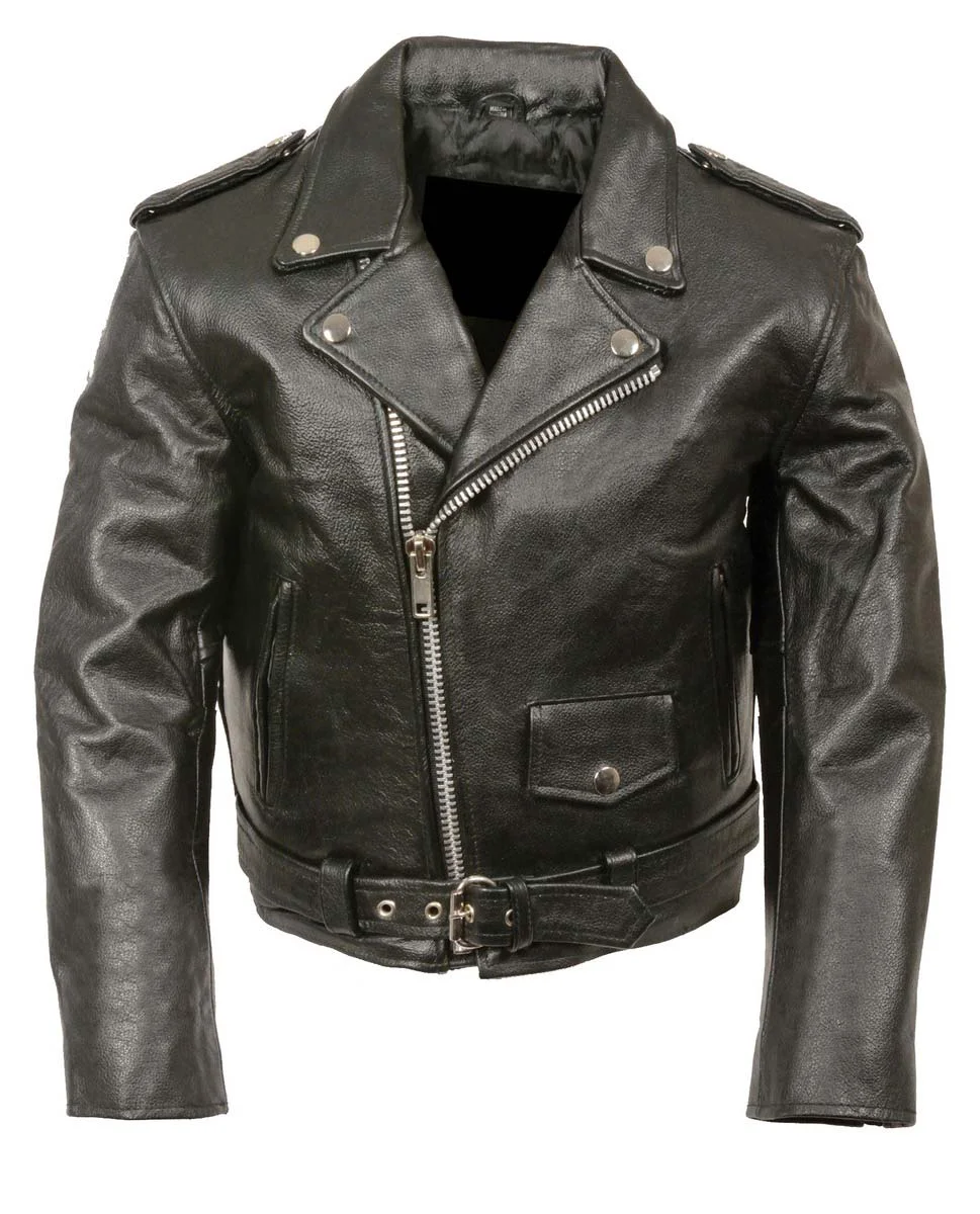 Smart Leather XS2010 Classic Black Toddlers Motorcycle Leather Jacket Solid