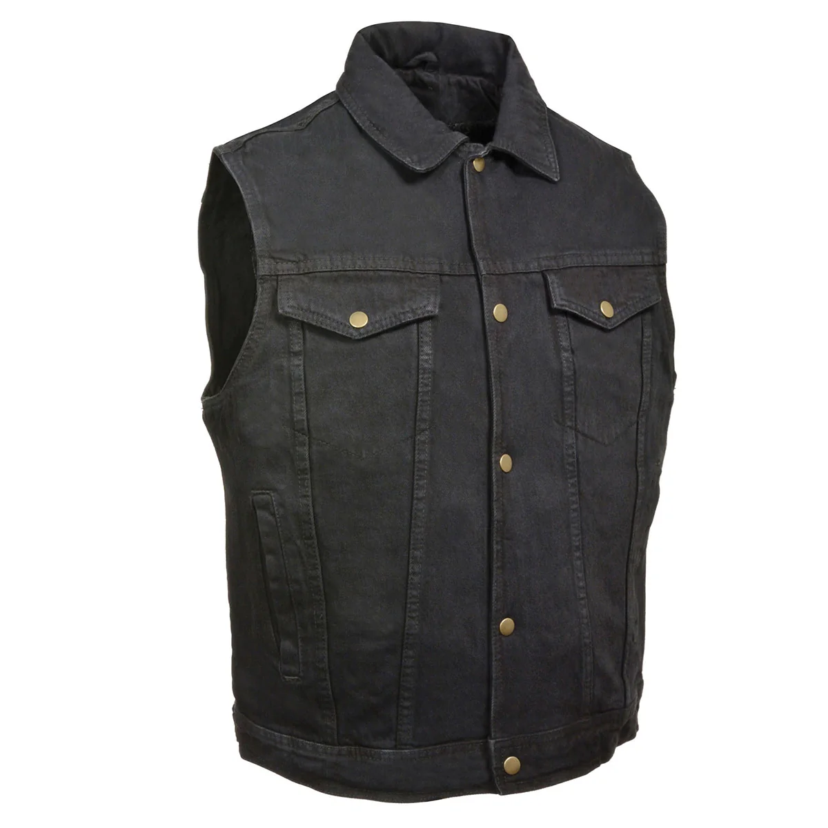 Sustainable Men s XS107 Classic Black Snap Front Denim Vest with Shirt Style Collar Fashionable