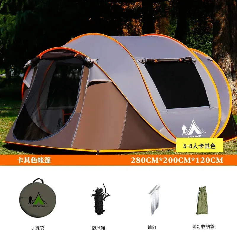 Pure 5-8 Person Automatic Speed-Opening Beach Camping Tent – 201T Polyester Fiberglass Poles User-Friendly