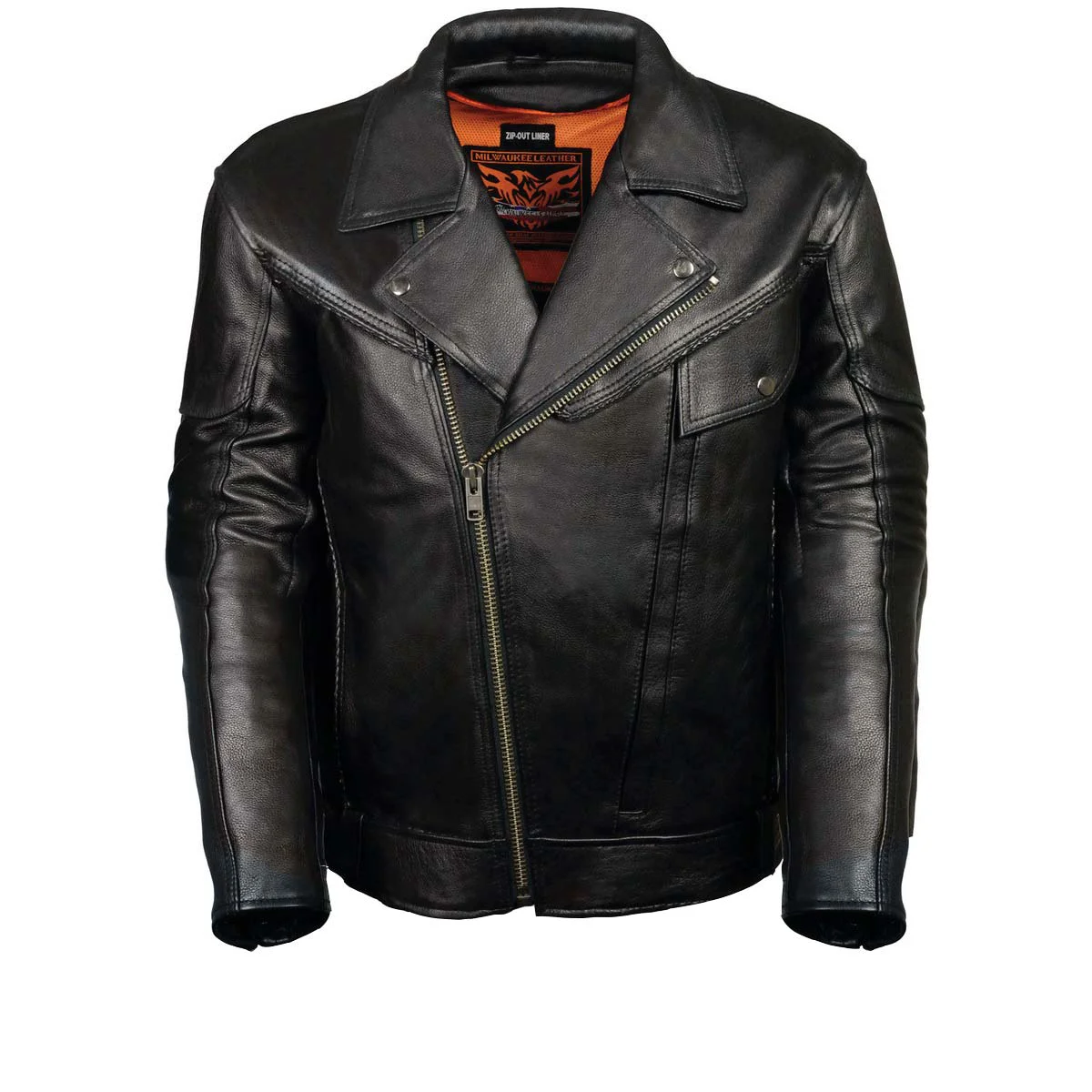 Detailed Leather King ML1057 Men s Classic Black Leather Motorcycle Jacket w Multiple Vents Traditional
