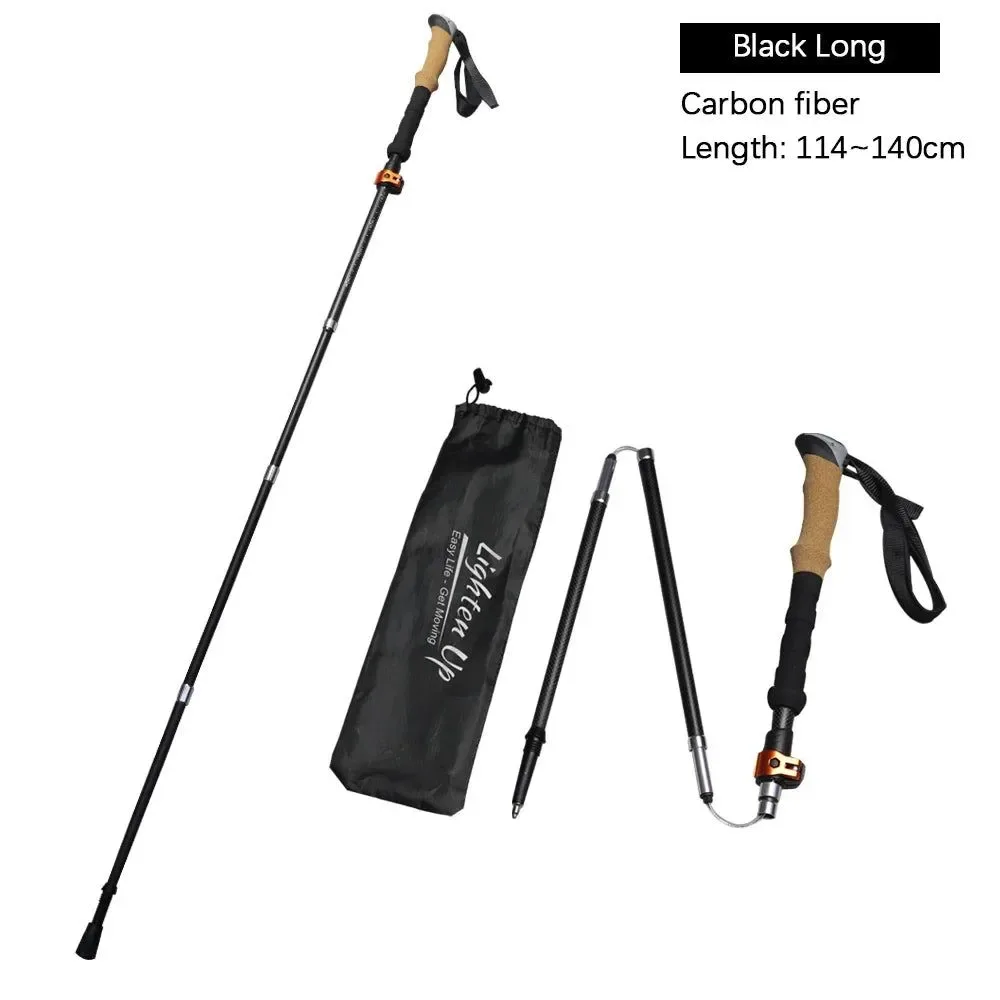 Verified Ultra-light Telescopic Folding Trekking Pole Carbon Fiber Walking Stick for Mountaineering Refined