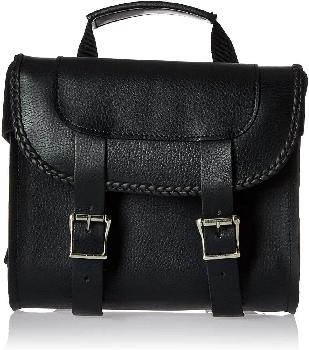 Secure First Manufacturing FIBAG8501 Black Leather Braided Motorcycle Bar Bag Eco-Friendly