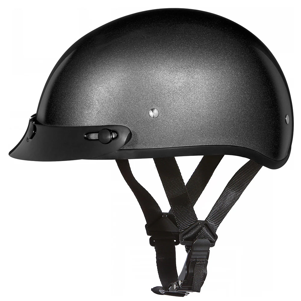 Top-Quality Close Out Daytona Helmets D1-GM Skull Cap’ Gun Metal Grey Metallic Half Face Helmet with Visor Unique