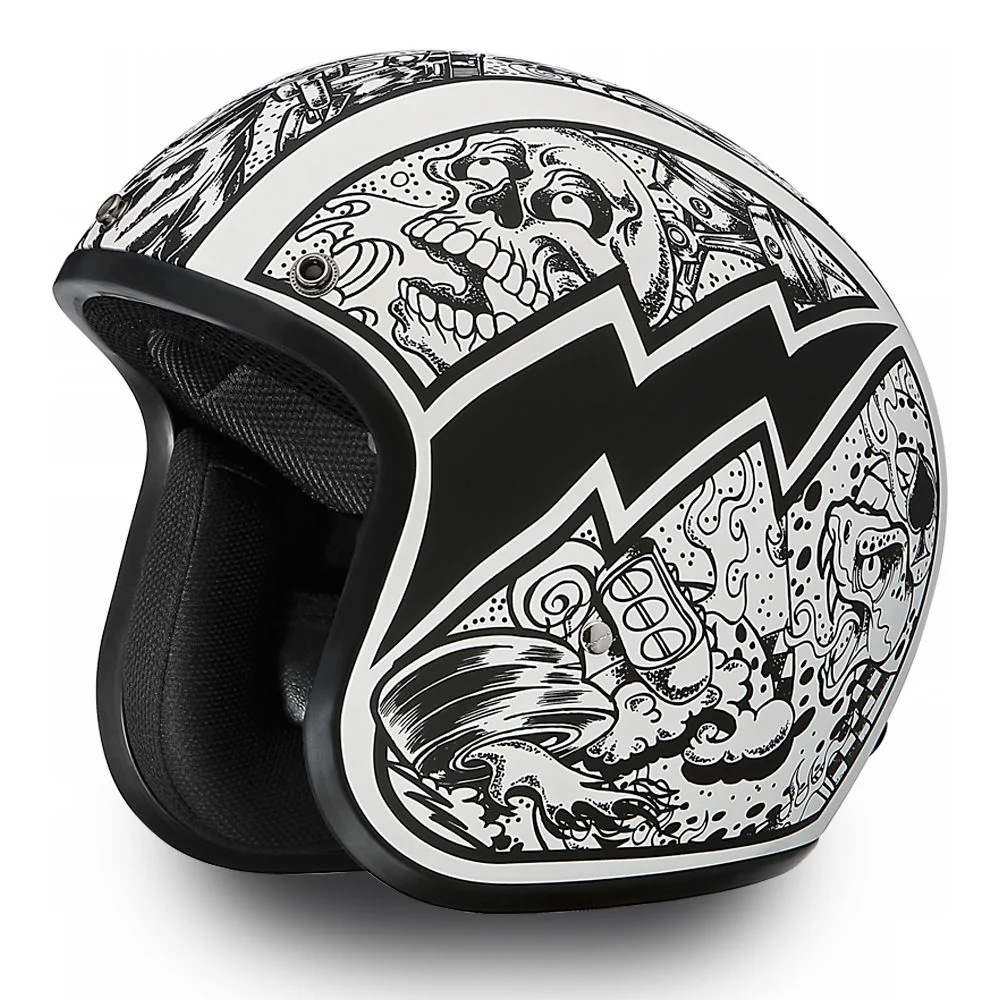 Traditional Close Out Daytona Helmets DC6-G Cruiser Graffiti White and Black ¾ Open Face Helmet Elite