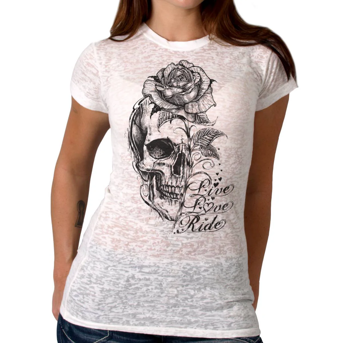 Functional Hot Leathers Ladies Burnout Stem Skull T-Shirt GLC1583 Premium Material