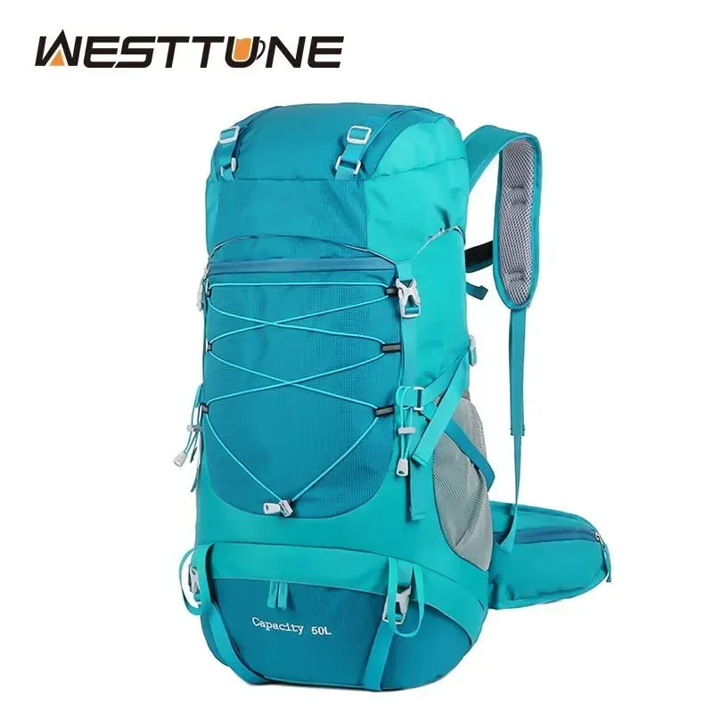 Prestigious 50L Hiking Backpack with Rain Cover Versatile Outdoor Rucksack for Travel Trekking and Camping User-Friendly