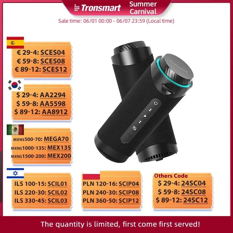 Traditional Tronsmart T7 Speaker Bluetooth Speaker with 360 degree Surround Sound Bluetooth 5.3 LED Modes True Wireless Stereo APP Versatile