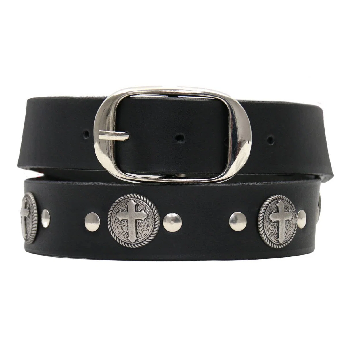Fashionable Hot Leathers BLA1132 Men’s Cross Circle Black Leather Belt w Interchangeable Buckle – 1.5 inches Wide Exceptional