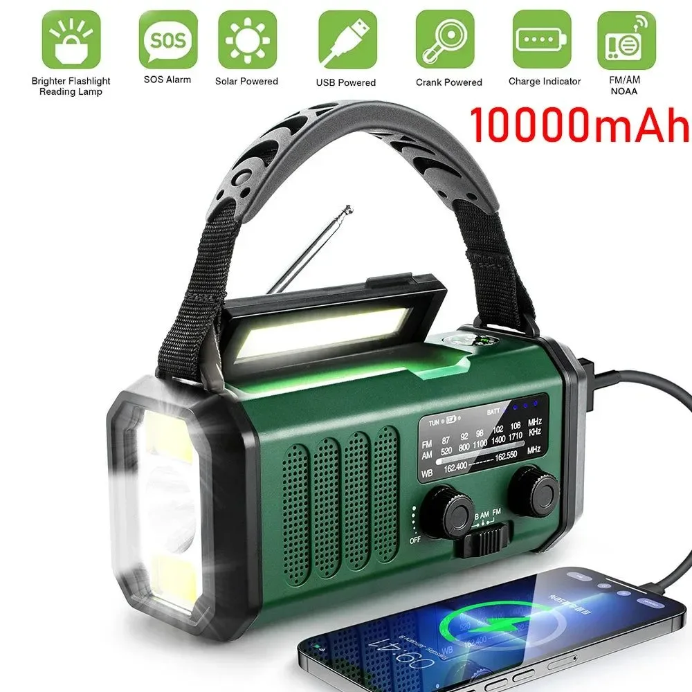 Authentic Emergency Solar Hand Crank Weather Radio with 10000mAh Power Bank Flashlight AM FM NOAA and Dynamo Trusted