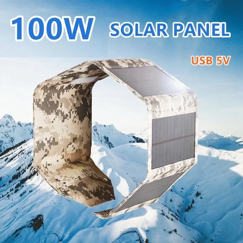 High-Quality 100W Foldable Solar Panel Portable Solar Charger with USB 5V – Waterproof Solar Cell for Outdoor Mobile Power Camping and Hiking Casual