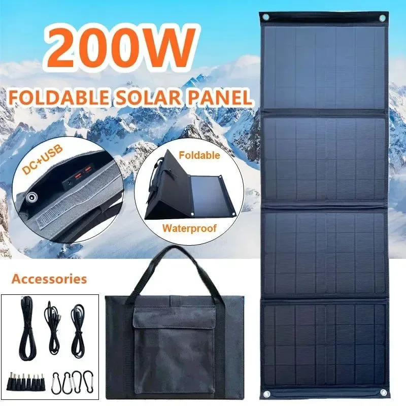 Secure 200W Foldable Solar Panel with Dual USB and DC Output – Portable Waterproof Solar Charger for Outdoor Activities Natural