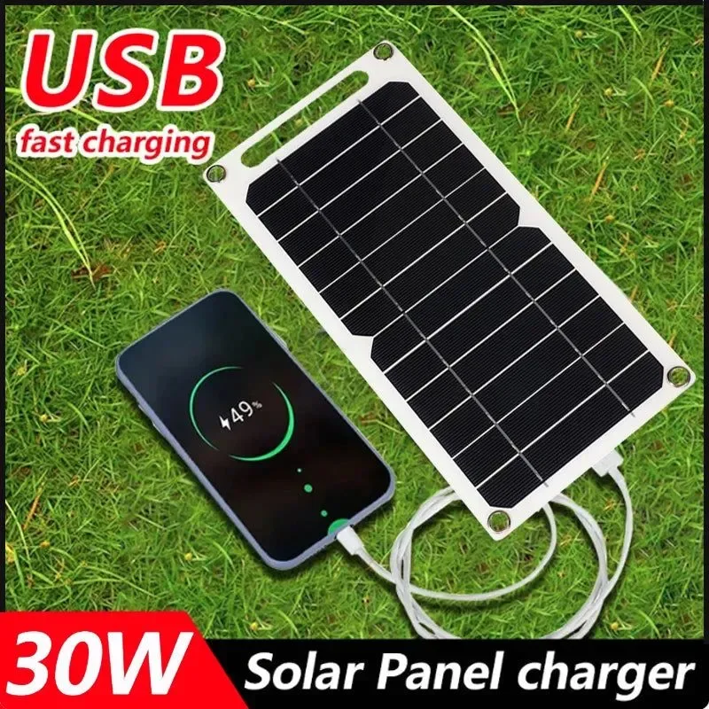 Stylish 30W Solar Panel USB 5V Charger Kit – Complete Solar System for Mobile Phone Power Bank and Watch Charging during Outdoor Hikes Contemporary