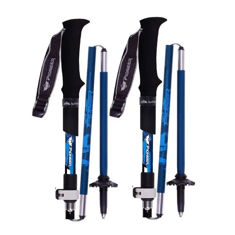 Functional 2pcs Folding 5-Section Trekking Poles – Carbon Fiber and Aluminum Alloy Walking Sticks for Mountain Climbing and Hiking Elite