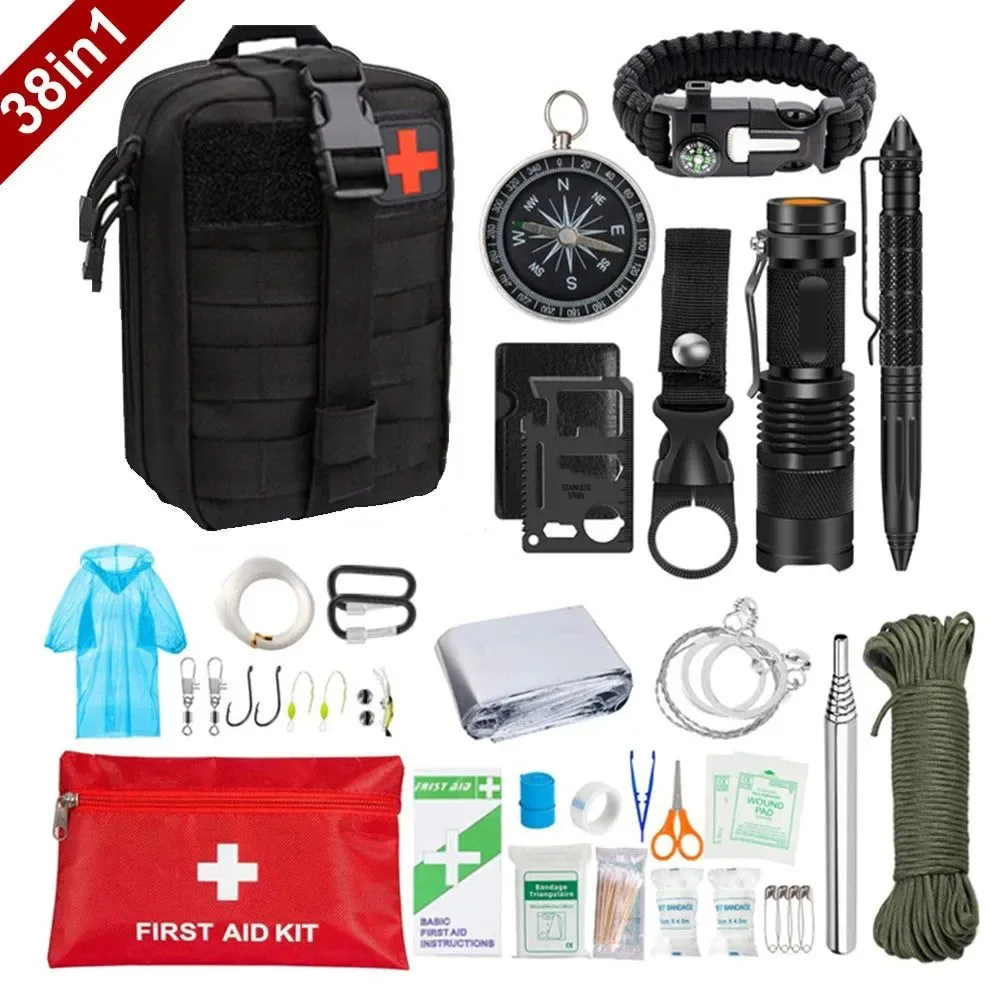 Artisan 38-in-1 Military Grade Survival First Aid Kit – MOLLE Compatible Emergency Gear for Camping Hiking Adventures Original Design