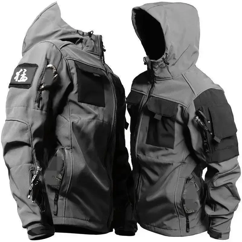 Reusable New Men’s Winter Velvet Thickened Outdoor Invader Soft Shell Tactics Windproof and Waterproof Mountaineering Charge Set Modern