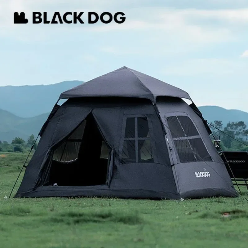 Original Design BLACKDOG Automatic Tent – Black Coating 2 Doors 4 Windows 3-4 Person Waterproof Quick-Open Superior
