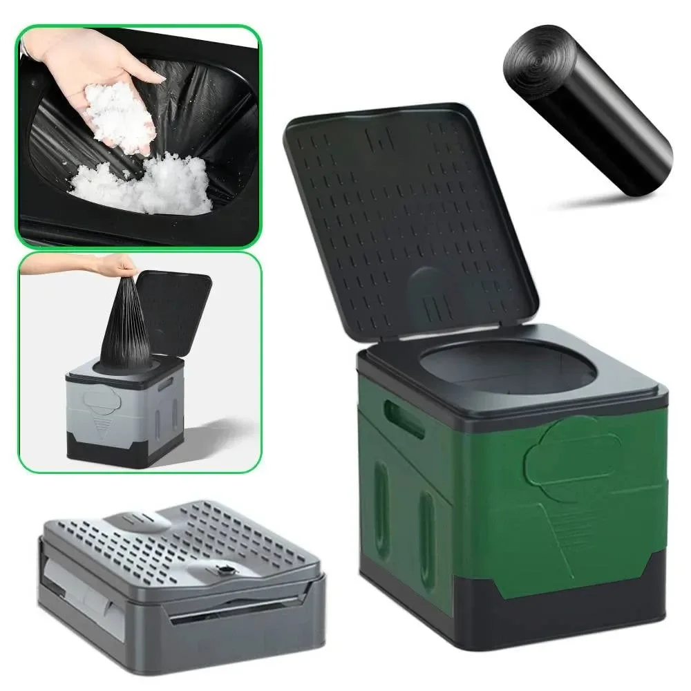 Professional Portable Folding Outdoor Toilet – Strong Bearing Reusable Trash Can for Camping Touring Emergency Self-Driving Travel Excellent