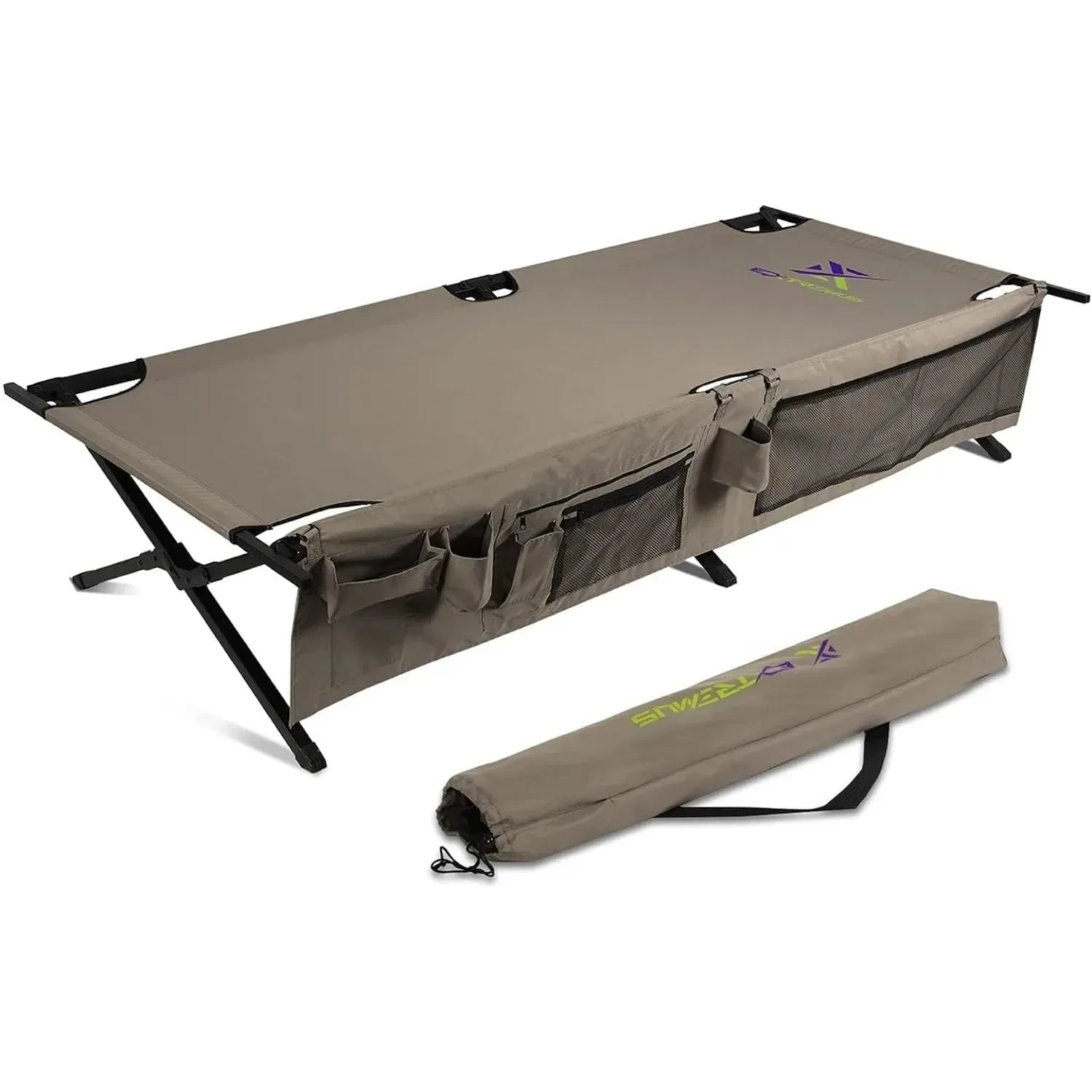 Consistent Extremus Komfort Folding Camp Cot – 300 lbs Capacity Heavy-Duty Steel Frame 300D Polyester Sleeping Surface for Camping Home Eco-Friendly
