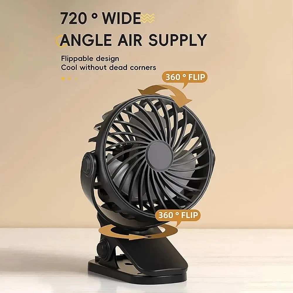 Durable Rechargeable 720° Rotating Clip Fan with Nightlight – Portable Versatile Cooling Solution Sustainable