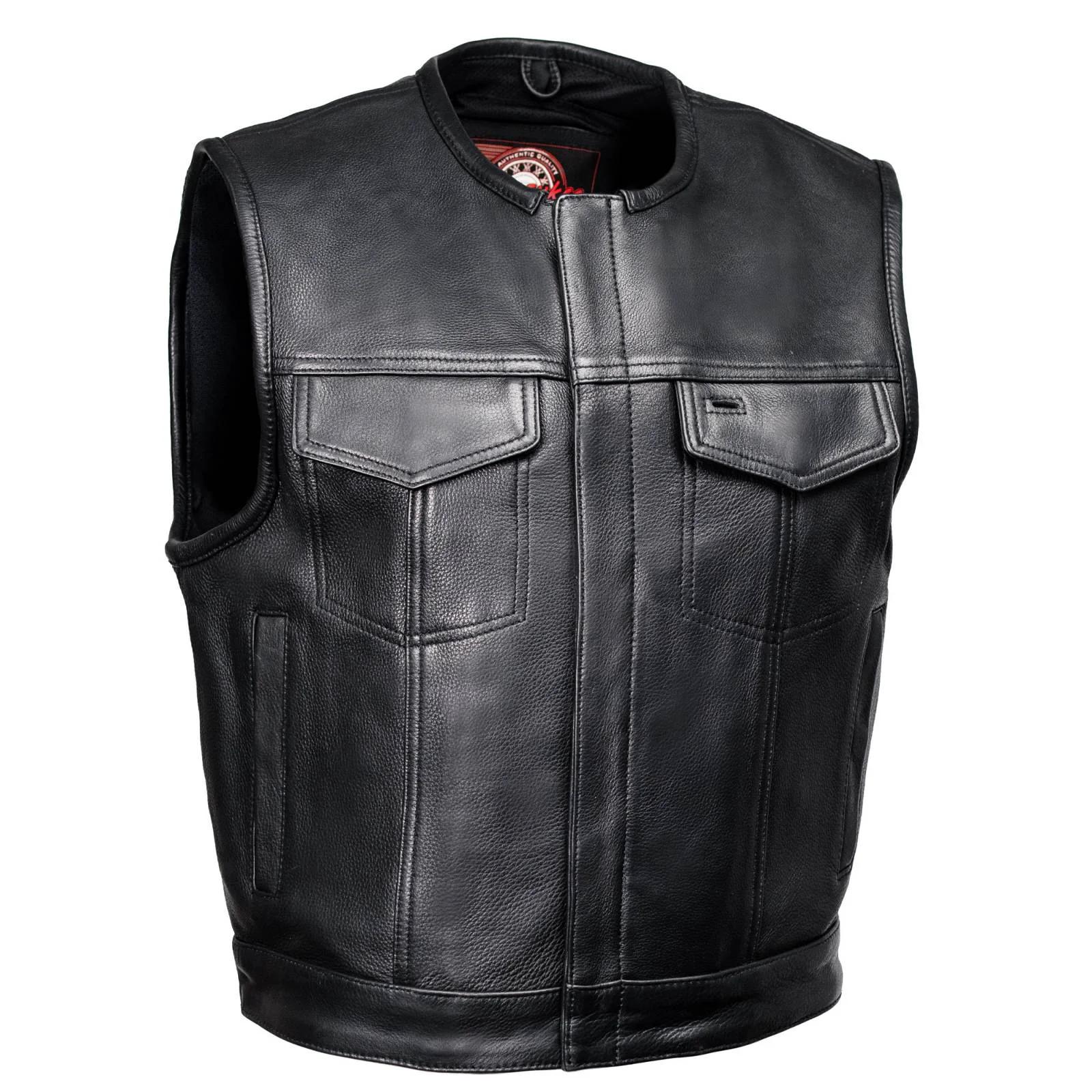 Eco-Friendly MMCC Men’s Low Key Black Leather Motorcycle Vest – MMC30000 Environmentally Friendly