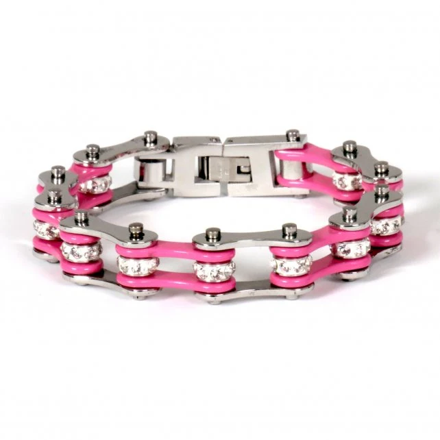 Trendy Hot Leathers JWB3102 Pink Motorcycle Chain Stainless Steel Bracelets Flexible