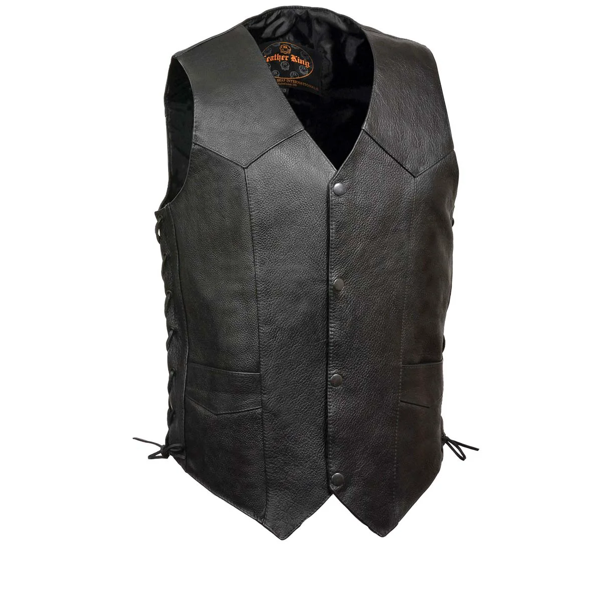 Relaxed Leather King XS1315LET Men’s Classic Side Laced Black Leather Vest Prestigious